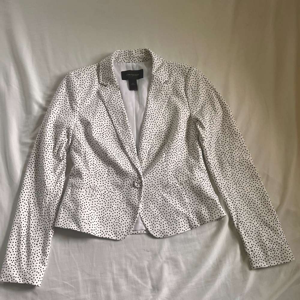 Ann Taylor White Blazer with Polka Dot Pattern